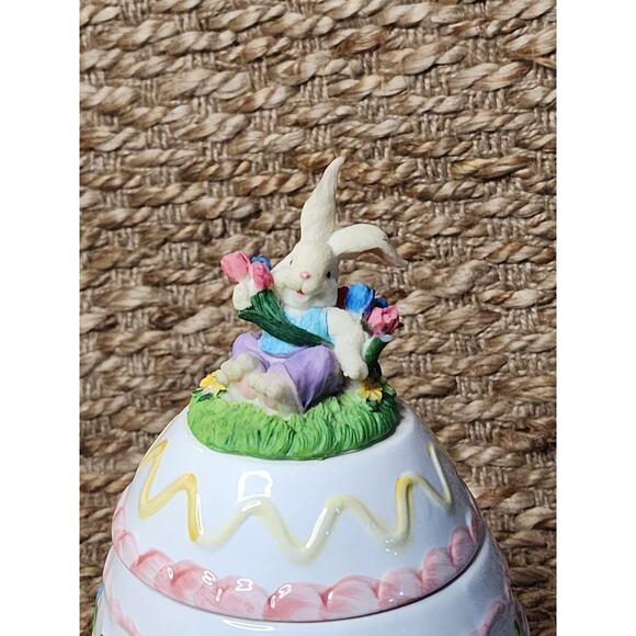 Long Rich Easter Egg Jar With Spring Flowers At Base 8.5" X 5" Holiday Decor - Picture 3 of 10